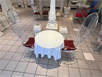 White Antiqued Metal Patio Table and 2 Chairs