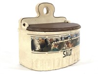 Vtg Ceramic Salt Box w Wood Lid Czechoslovakia
