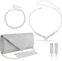 Silver Clutch Bag Jewelry Set For Women