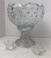 Pressed Glass Punch Bowl on Pedestal