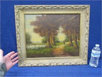 antique fall landscape oil painting 20x25