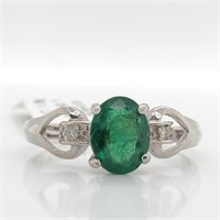 Certified 10K  Natural Emerald(1.1ct) Two Diamonds