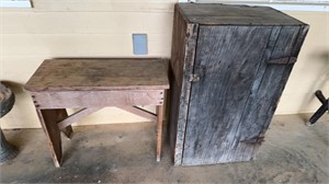 Antique wooden storage crate box with two shelves