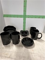 4 place setting - black glass dishes