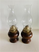 Set of 2 wooden Base Hurricane Oil Lamps