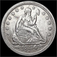 1854 Arws Seated Liberty Quarter NEARLY