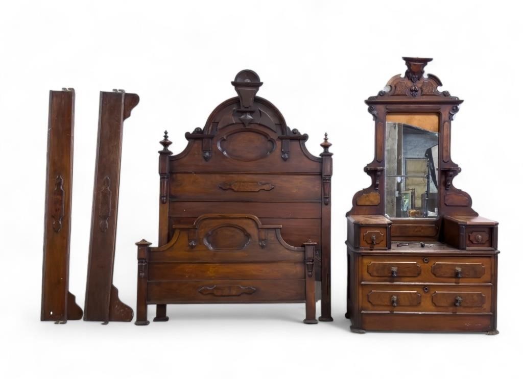 Victorian Furniture Bed and Mirrored Dresser