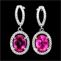 Natural Hot Pink Topaz Earrings