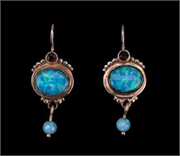 14K Gold Black Opal Earrings