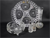 Lead Crystal Sectional Dish, Footed Bowl, Vase