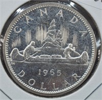 1965 Choice Unc Canada Indian Canoe Silver Dollar
