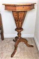 Vintage Knitting Table with Inlaid Wood