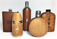 Five Leather Cased Flask