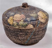 Sweet grass sewing basket, decorated, button on