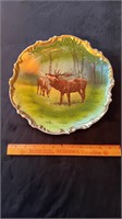 12” Hand Painted Elk Charger.  Likely German.