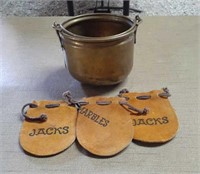 Brass Bucket w/ leather marble pouches