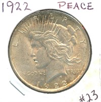 1922 Peace Silver Dollar - XF-AU