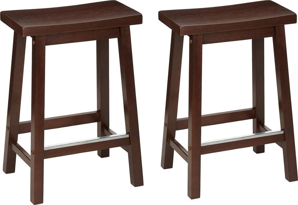 Solid Wood Saddle-Seat Kitchen Stools, Set of 2