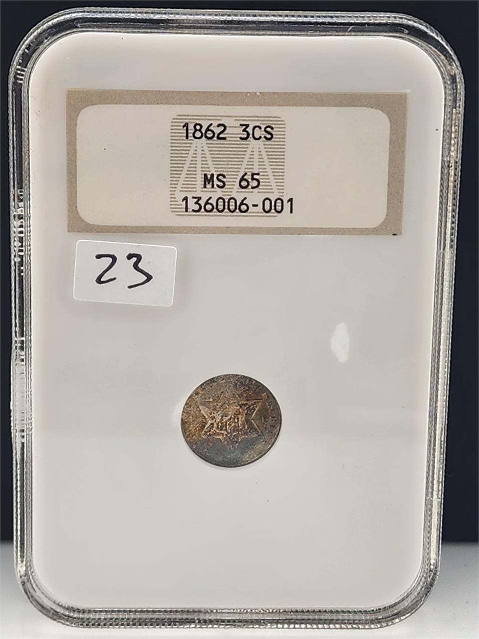 1862 3 Cent Silver NGC MS65 Toned