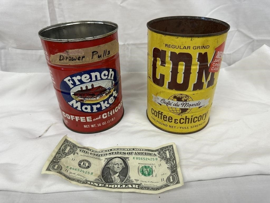 Collectible French Market & CDM Metal Coffee Cans