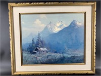 Sidney Laurence print on artist board, cabin in th