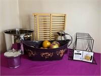 Stainless Stock Pot, Candy Dish w Lid, Lid Rack +