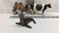 D2) THREE SCHLIECH ANIMALS, COW, CAMEL AND SEAL