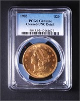 $20 GOLD 1903 PCGS (CLEANED)