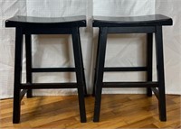 Pair Of Black Wooden Saddle Counter Height Stools