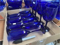 Blue Glass Champane & Wine Glasses