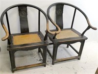Pair antique Chinese horseshoe wood chairs