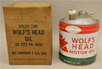 NOS WOLF'S HEAD Motor Oil 5 Gal Utility Can w/Box