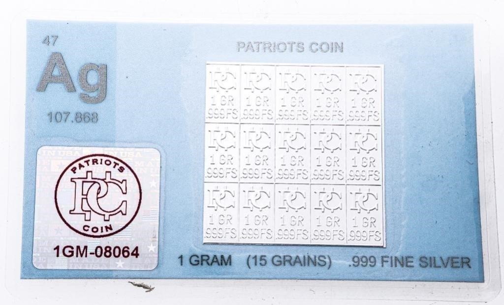 Ag - .999 Fine Silver Bullion - 15 x 1GR Bars Seal