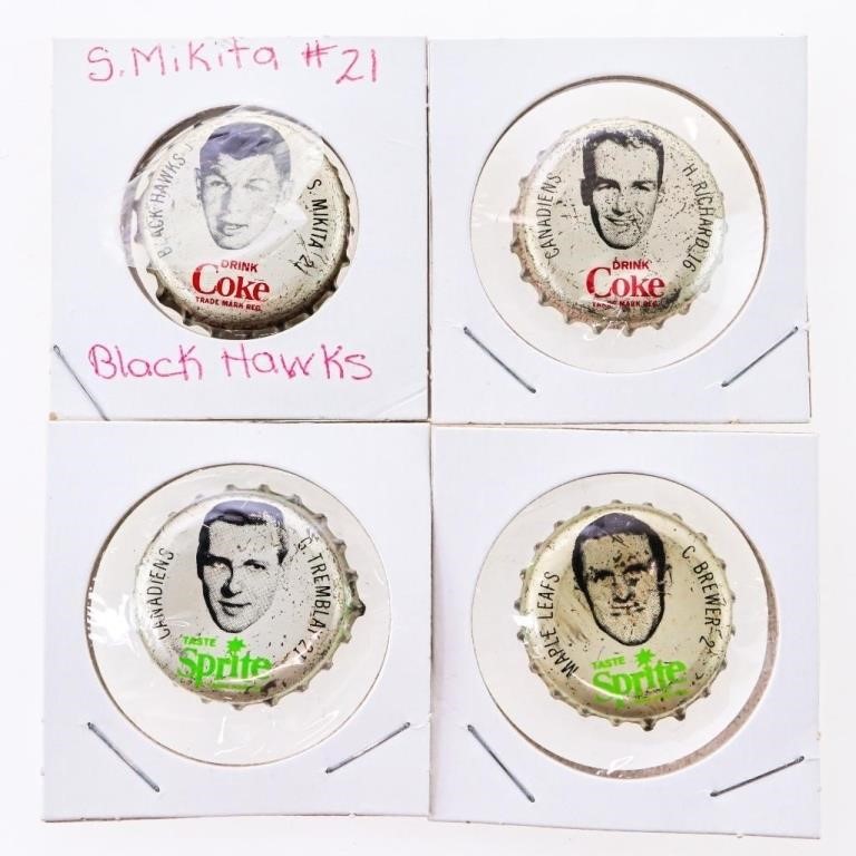 Lot 4 Vintage Coke Bottle Caps - Player Portraits