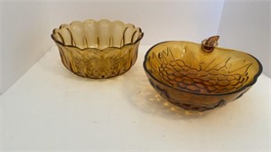 Mixed Lot Amber Glass Serving Pieces