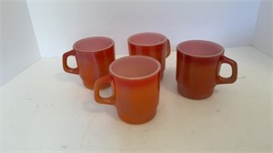 4 Vintage Fireking Coffee Cups Orange