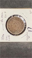 1846 Large Cent US Coin,Sm date, Br. Hair, Closed6