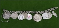 STERLING SILVER CHARM BRACELET W/ 9 CHARMS