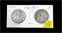 2- Walking Liberty half dollars: 1923-S, 1928-S