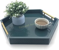 Teal Hexagon Tray with Metal Handles (Large)