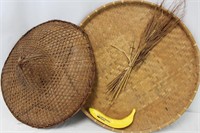 Vintage Chinese Coolie Hat & Woven Grass mat Tray