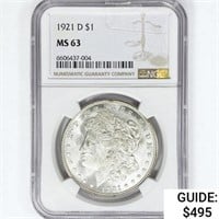 1921-D Morgan Silver Dollar NGC MS63