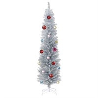 Wellwood 6 ft Silver Tinsel Pencil Christmas Tree