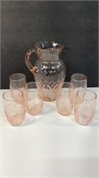 Set: Lovely vintage Pink Pitcher & 6 Glasses
