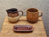 MCCOY BUTTER DISH & (2) SMALL PITCHERS