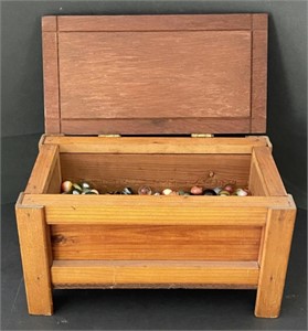 Wood Box w/ Marbles, 11" x 6" x 6.5"