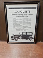 Framed 1929 Marquette Ad