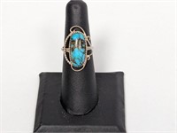 .925 Sterling Turquoise Ring Sz 6