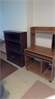 Bookshelf, computer desk along with two plastic