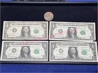 (4) $1 bills (2 Star Notes & Mint Token)